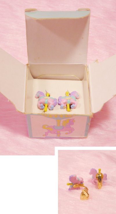 画像1: 90's AVON "Merry-go-round Pastel Ponies" Earrings 箱付
