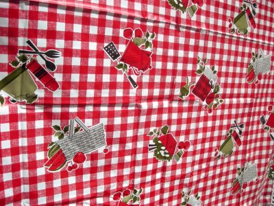 画像3: 1960-70's Vintage  "CHERRY Red Gingham Check"  Table Cloth／Picnic Sheet  -ギンガムチェリー ピクニックシート-  【袋付きDEAD-STOCK♡】