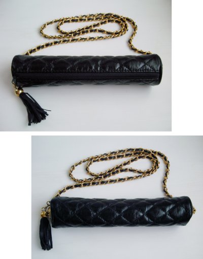 画像1: 1980's "BLACK×GOLD"  Quilted Tube Bag with Tassel  -ヴィンテージ チェーンバッグ-