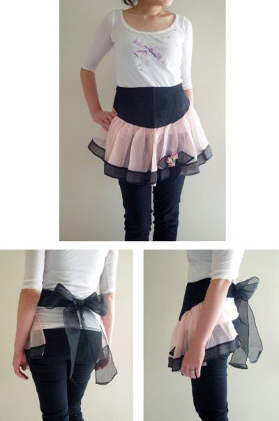 画像1: 1950-60's "PINK×BLACK×ROSETTE" Half Apron ♡AMERICAN DINER's STYLE♡