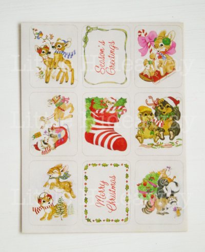 画像1: 1980's Eureka "CHRISTMAS ANIMALS" Sticker Sheet 