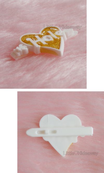 画像1: 1990's "Hole：Courtney Love" GLITTER HEART BARRETTE：WHITE【DEAD-STOCK♡】