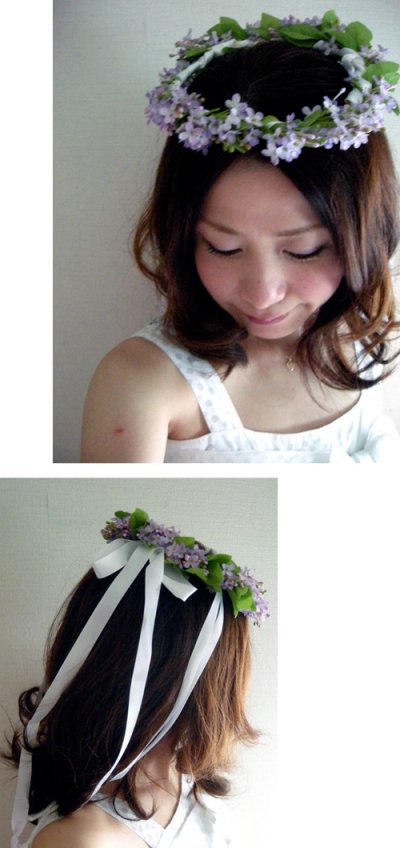 画像3: 1980's "LILAC & RIBBON" Vintage Floral Head Wreath