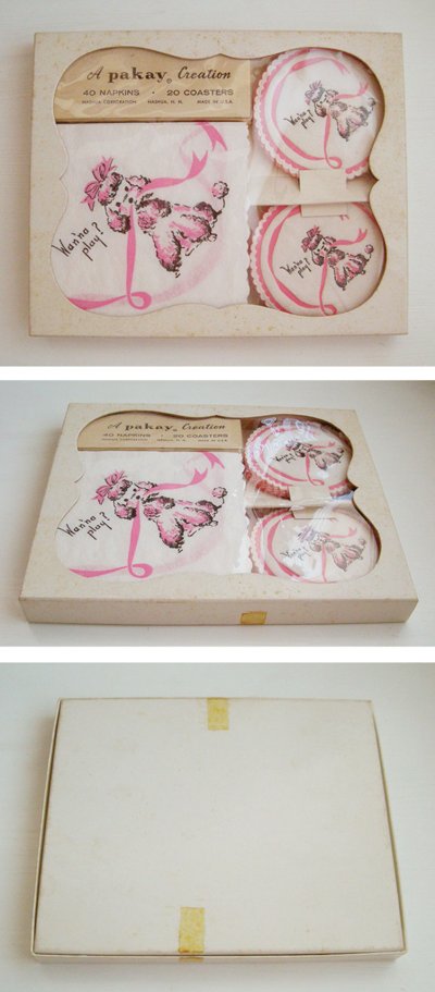 画像1: 1950-60's 【A Pakay Creation】 "PINK POODLE" Paper Napkins & Coasters Set