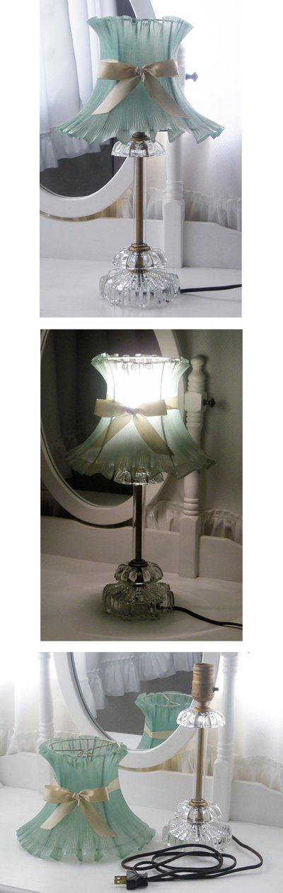 画像1: 1950's "PLEATS SHADE×BOW" French Glass Vintage Lamp