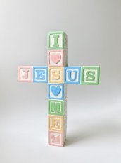 画像1: Vintage "I ♡ JESUS"  Baby Block Cross  -ヴィンテージ ウォールデコレーション 十字架- (1)