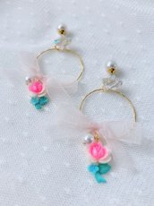 画像8: 【Little Hideaway】Vintage Cabochon  "ROSE" Parts   -星・リボン・パール フープピアス- (8)