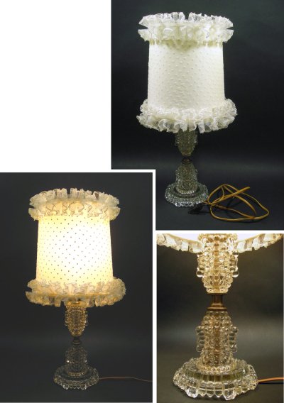 画像1: "Frilly Dot Shade" Hobnail Glass Lamp 